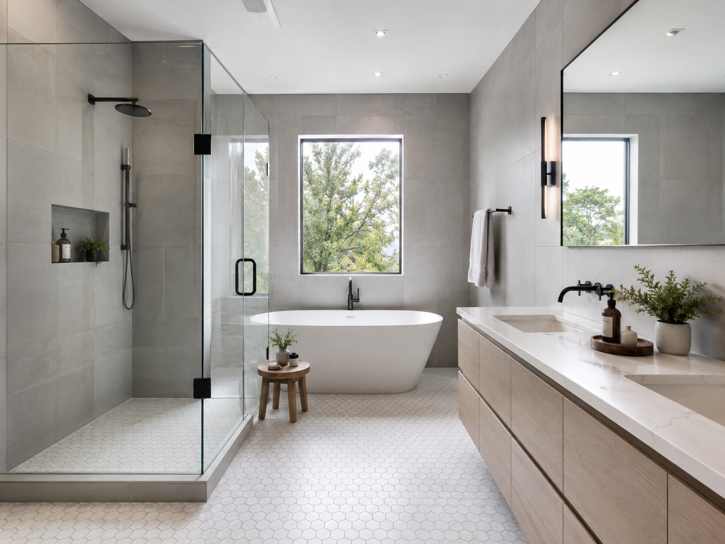 Full bathroom remodel with all new tile in Kent, Ohio by Summit Remodeling